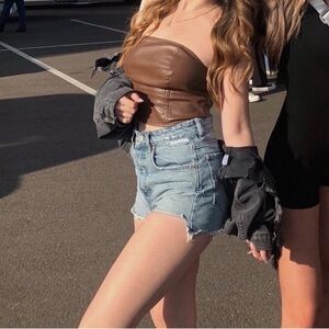 Chic Brown Leather Tube Top